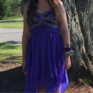 Le Chateau Purple Beaded Strapless High Low Dress Size Small